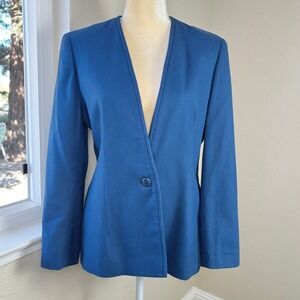 Vintage Pendleton‎ Petite Womens Blazer Size 12 Blue Wool Single Button Career
